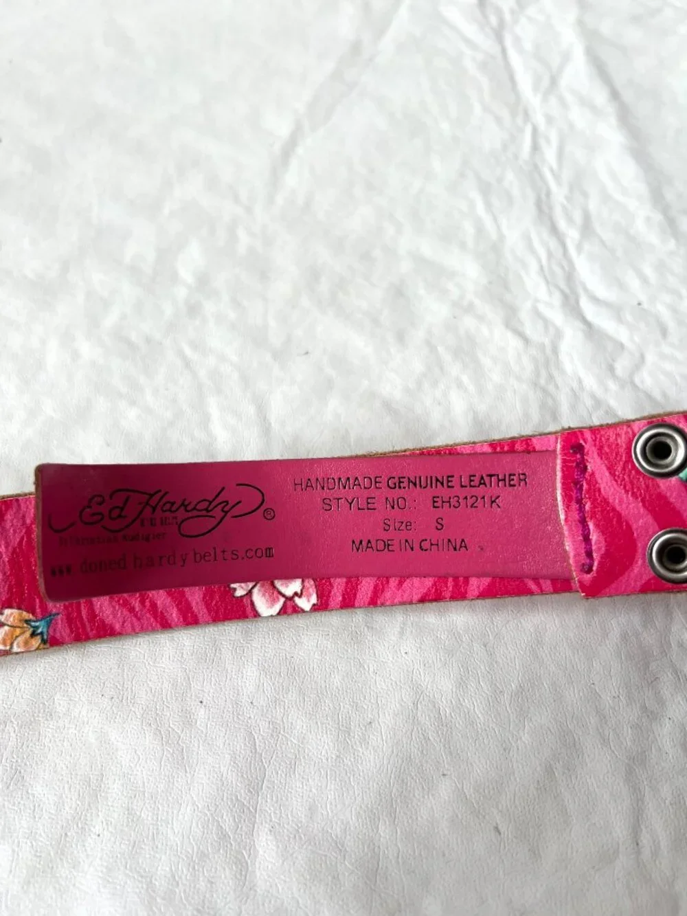 Ed Hardy belt pink leather tiger rhinestones small y2k genuine real handmade